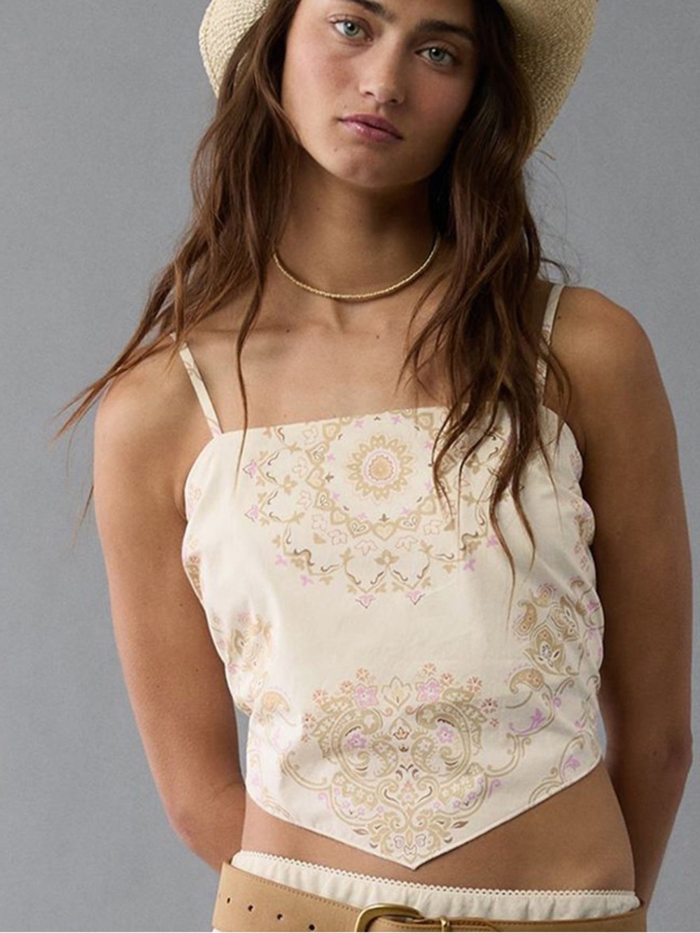 American Eagle Outfitters Cream Paisley-Print Camisole Top